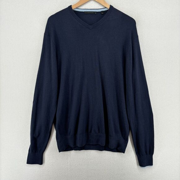 GREYSON Sweater Mens M Cheyenne V-Neck Merino Wool Blend Golf Pullover Blue - Picture 1 of 14
